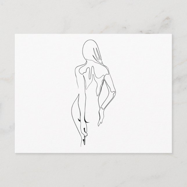 One Line Drawing nackte Frau Rücken Single Art Postcard (Front)