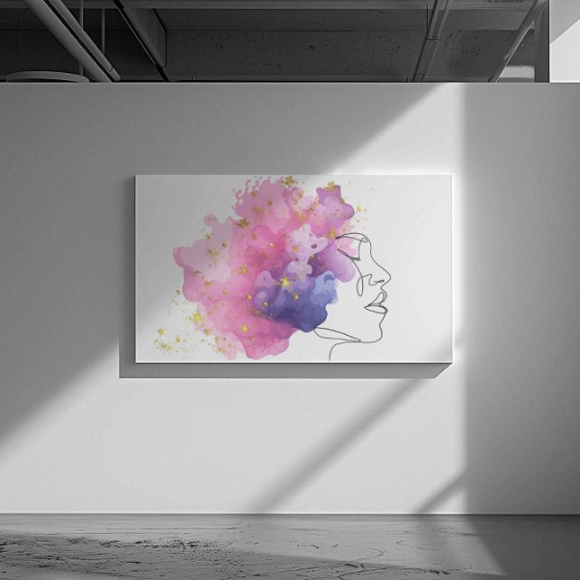 One line girls faceart pink blue clouds with gold  canvas print (Creator Uploaded)