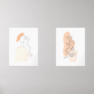 one line woman and leaf wall art set