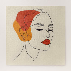 One line woman art jigsaw puzzle