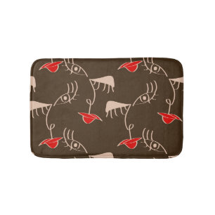 One-line woman face: abstract pattern. bath mat