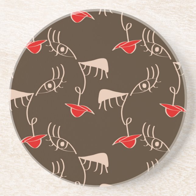 One-line woman face: abstract pattern. coaster (Front)