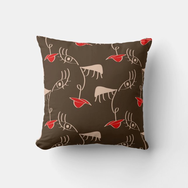 One-line woman face: abstract pattern. cushion (Front)