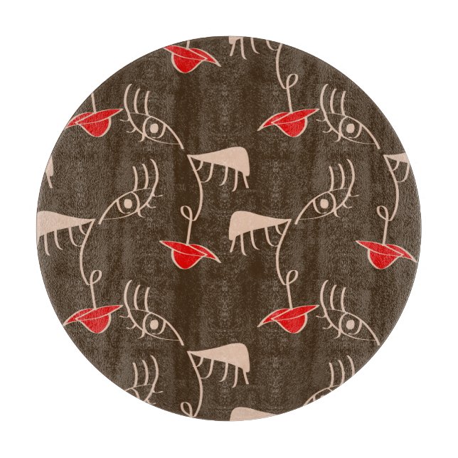 One-line woman face: abstract pattern. cutting board (Front)