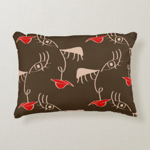 One-line woman face: abstract pattern. decorative cushion