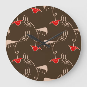 One-line woman face: abstract pattern. large clock