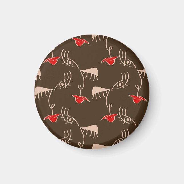 One-line woman face: abstract pattern. magnet (Front)