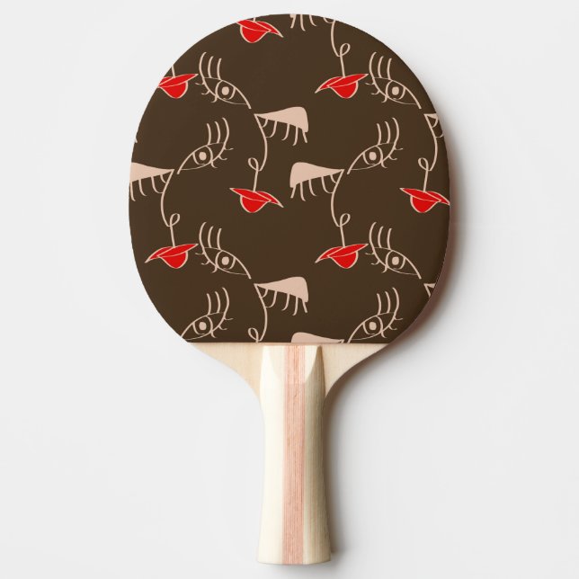 One-line woman face: abstract pattern. ping pong paddle (Front)