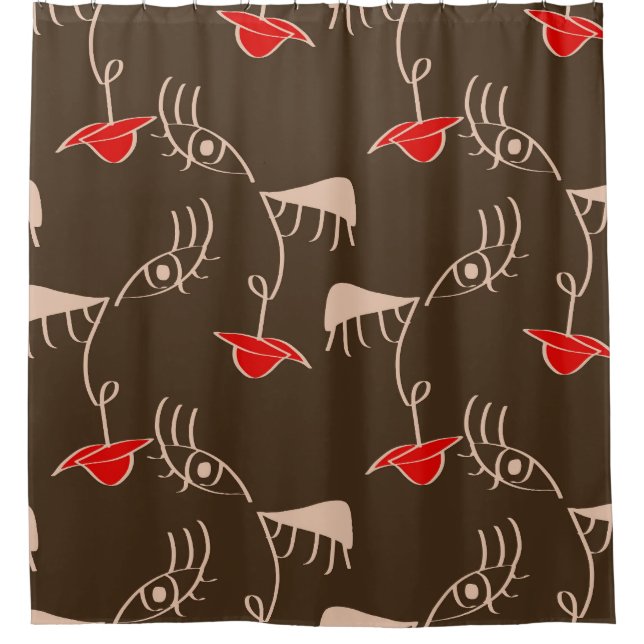 One-line woman face: abstract pattern. shower curtain (Front)