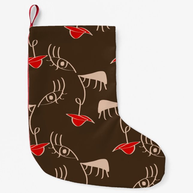 One-line woman face: abstract pattern. small christmas stocking (Front)