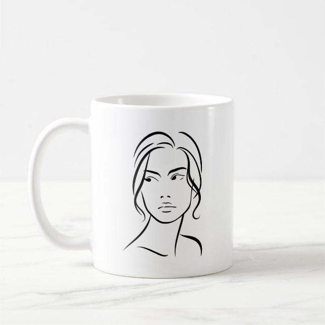 One Line Woman Face Drawing 4  Coffee Mug (Left)