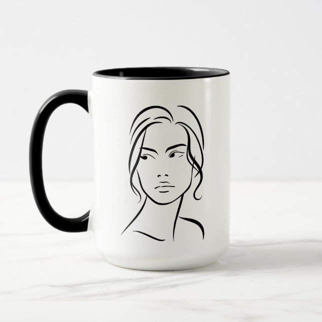 One Line Woman Face Drawing 4 Mug (Left)