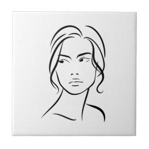 One Line Woman Face Drawing 4 Tile