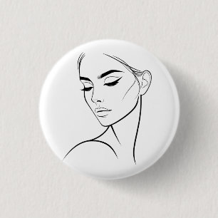 One Line Woman Face Drawing No3 3 Cm Round Badge