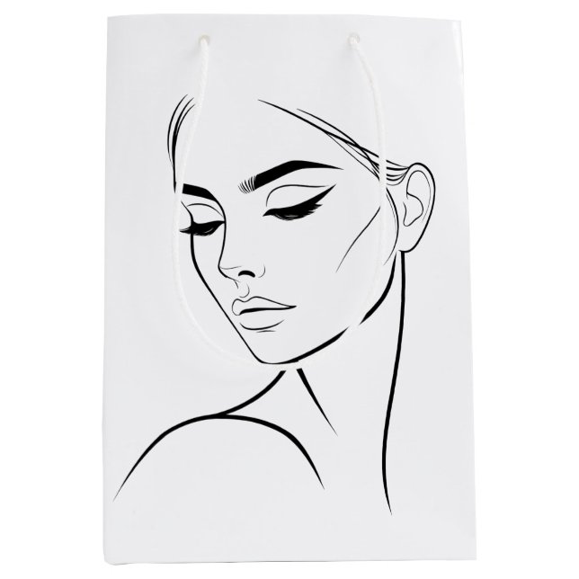 One Line Woman Face Drawing No3 Medium Gift Bag (Front)