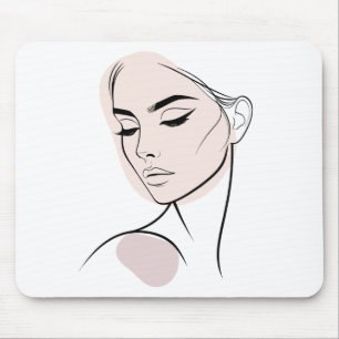One Line Woman Face Drawing No3 (With Colour) Mouse Mat