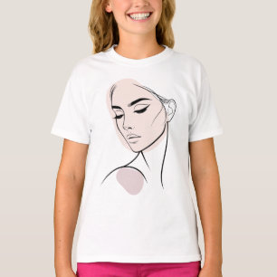 One Line Woman Face Drawing No3 (With Colour) T-Shirt