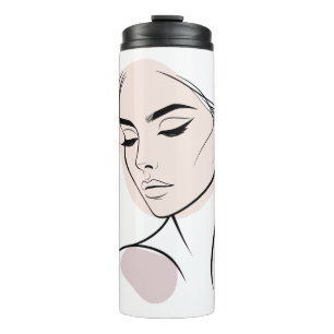 One Line Woman Face Drawing No3 (With Colour) Thermal Tumbler