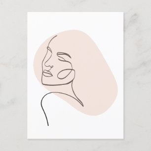 One Line Woman Face Drawing Postcard