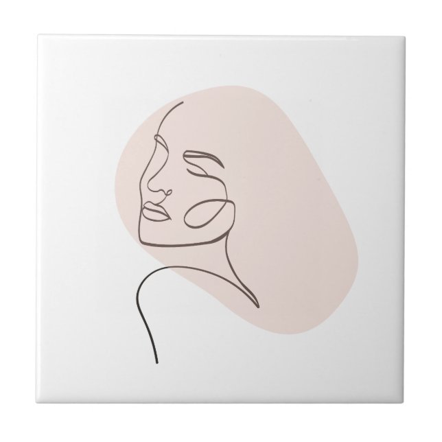 One Line Woman Face Drawing Tile (Front)