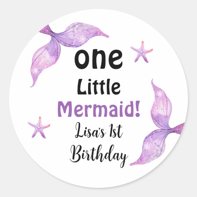 One Little Mermaid 1st Birthday Classic Round Sticker (Front)