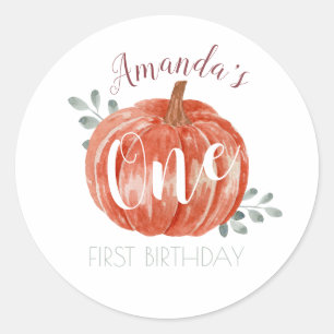 One Little Pumpkin 1st Birthday  Paper Plate Classic Round Sticker