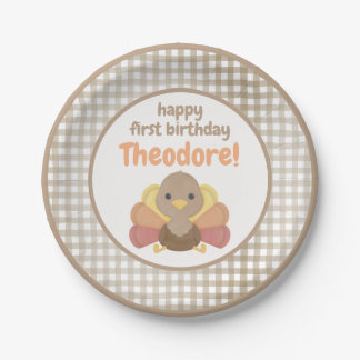 One Little Turkey First Birthday Party Paper Plate