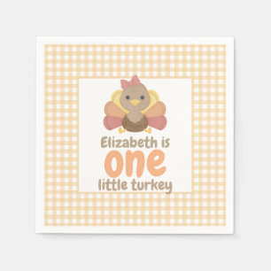 One Little Turkey Girl's First Birthday Party Napkin