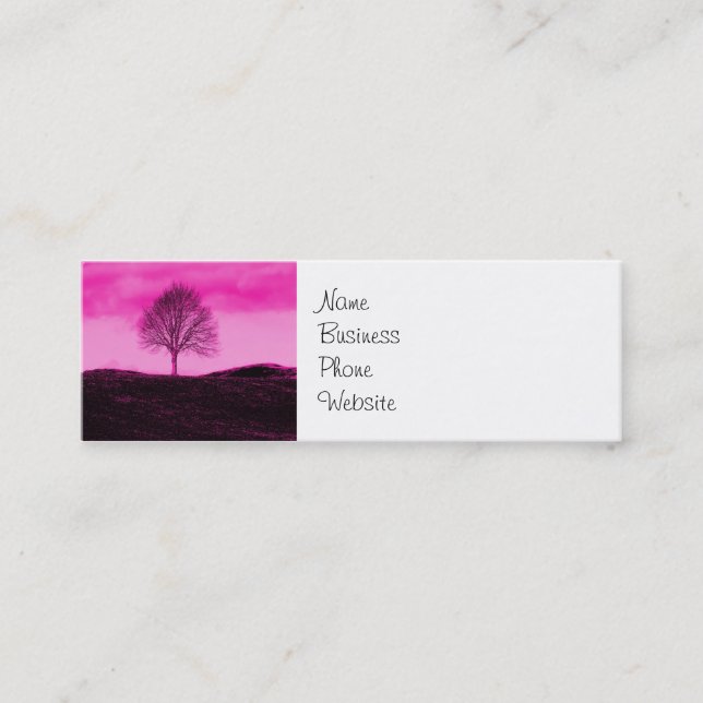 One Lone Tree Silhouette Hot Pink Landscape Mini Business Card (Front)