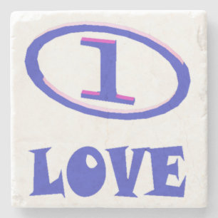 One Love art pattern blue hint of purple Stone Coaster