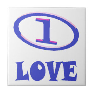 One Love art pattern blue hint of purple Tile