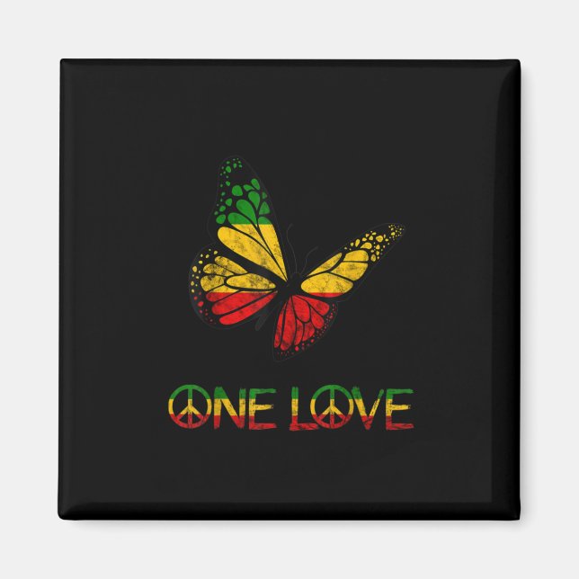 One Love Butterfly Rasta Reggae Peace Magnet (Front)