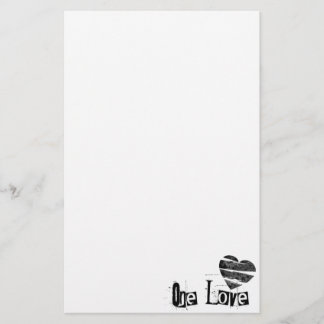 One Love Heart Black Stationery