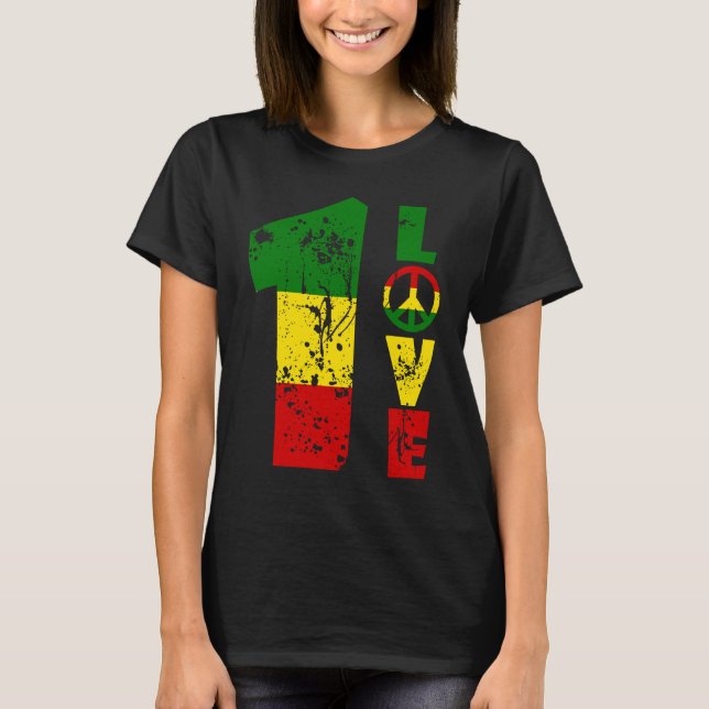 One Love Jamaica  Rasta Reggae Music Caribbean Pri T-Shirt (Front)