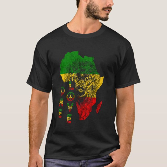 One Love Lion Rasta Reggae Africa Map Lion Of Juda T-Shirt (Front)