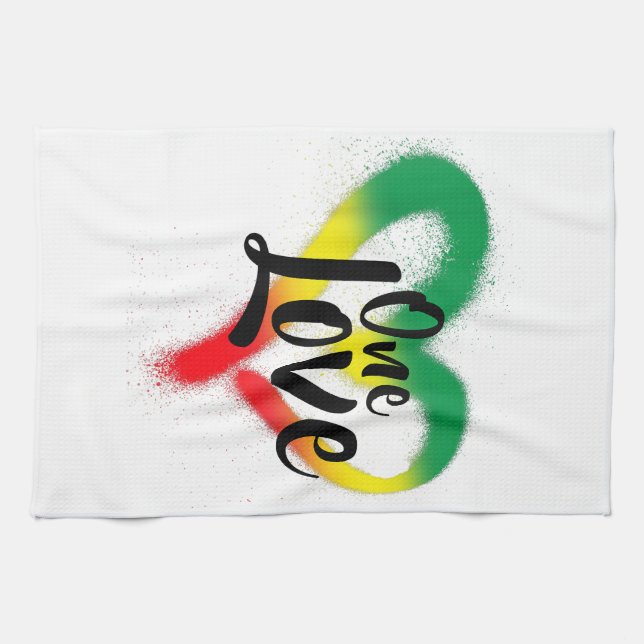 One Love One Heart Reggae Vibes Tea Towel (Horizontal)