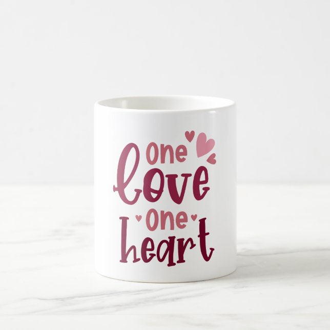 One Love One Heart Valentines Typography Coffee Mug (Center)