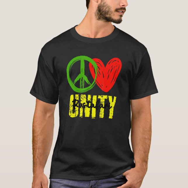 One Love Peace Love Unity Reggae Roots Jamaica Ras T-Shirt (Front)