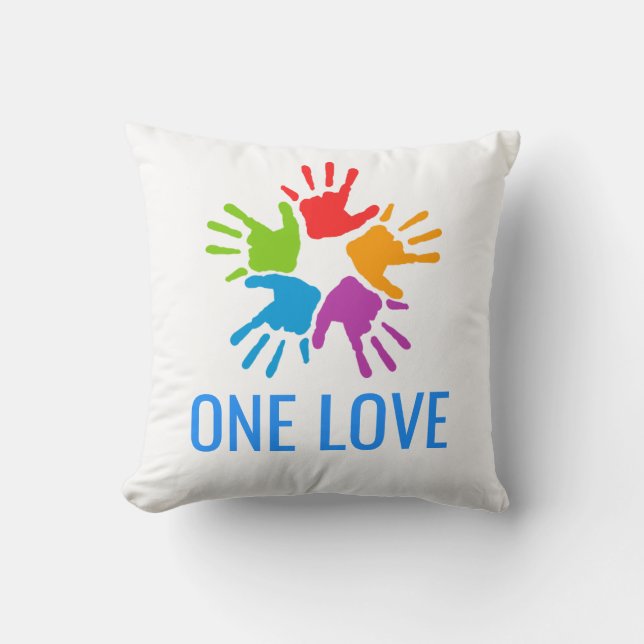 One Love Rainbow Hands Throw Pillow (Front)