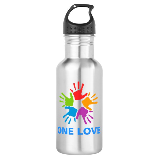 One Love Rainbow Hands Water Bottle (Front)