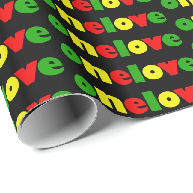 One Love Rasta Colors Colorful Typography Pattern Wrapping Paper (Roll Corner)
