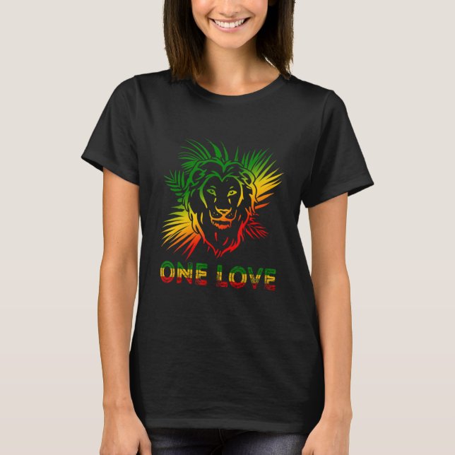 One Love Rasta Reggae Lion Of Judah Jamaica Roots  T-Shirt (Front)