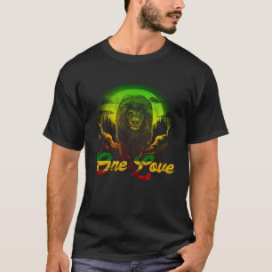 One Love Rasta Reggae Lion Of Judah Jamaican Roots T-Shirt
