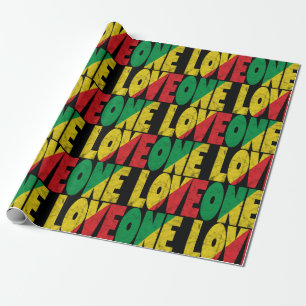 One Love Rasta Reggae Typographic Pattern Wrapping Paper