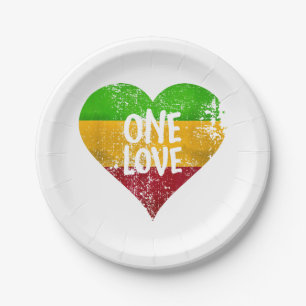 One Love Rastafari T-Shirt Jamaica Retro Vintage G Paper Plate