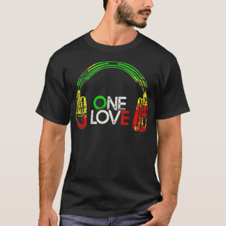 One Love  Rastafarian Headphones  Reggae  Jamaican T-Shirt