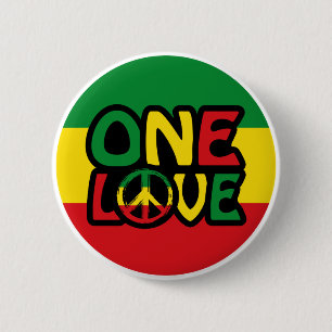 One Love, Reggae design with reggae colors 6 Cm Round Badge