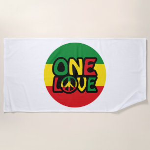 One Love, Reggae design with reggae colors Beach Towel