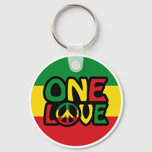 One Love, Reggae design with reggae colors Key Ring (Front)