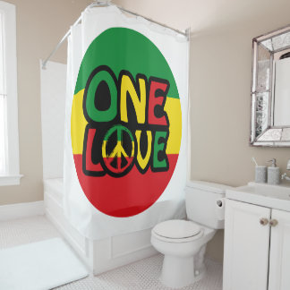 One Love, Reggae design with reggae colors Shower Curtain
